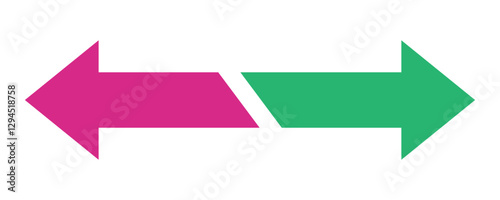 Arrow vector icon. Straight arrows left and right silhouette symbol website logo design. Flat style double side arrow vector isolated on white background. Pink and green arrows sign.