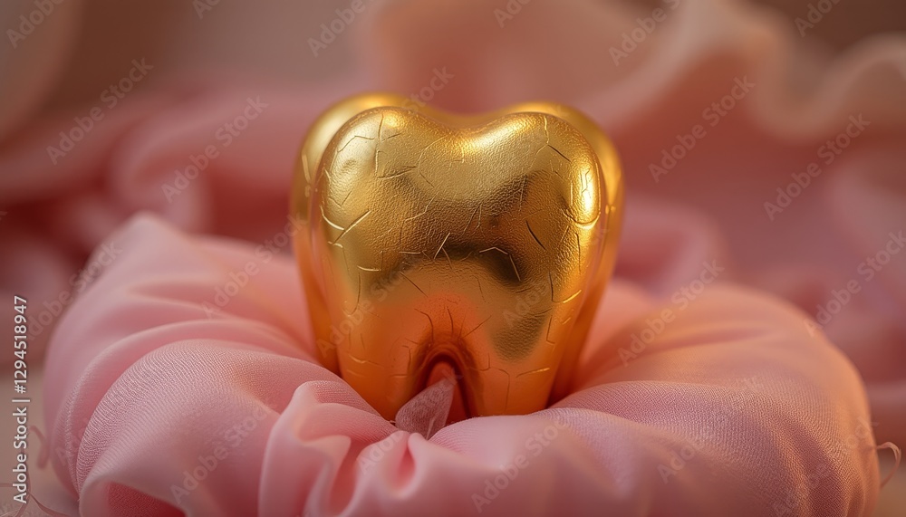 Cracked Golden Tooth on a Pink Cloth Cracked Golden Tooth on a Pink Cloth