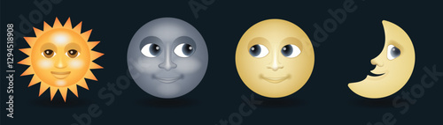 Celestial Emoji Faces Vector Illustrations