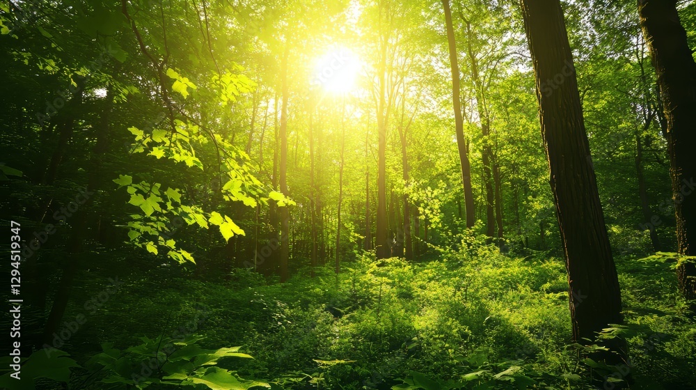 Obraz premium Sunlit Forest Path - Tranquil Nature Scene