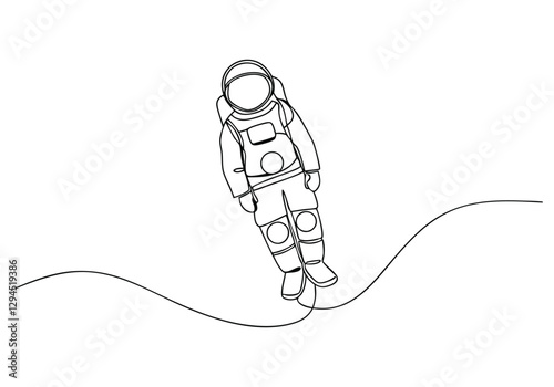 Continuous One Line Cosmonaut | Minimalist Astronaut Vector Illustration