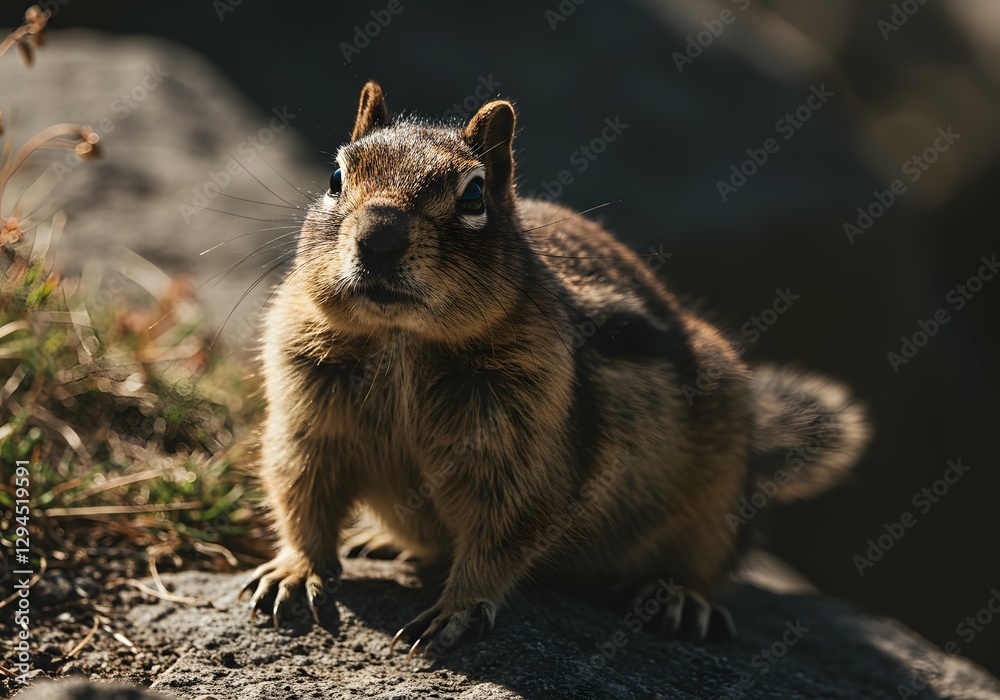 Naklejka premium Close-Up of a Curious Columbian Ground Squirrel in Natural Sunlight.