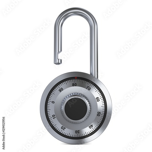 Illustration 3D Dial Combination Padlock Unlocked Secure Mechanism