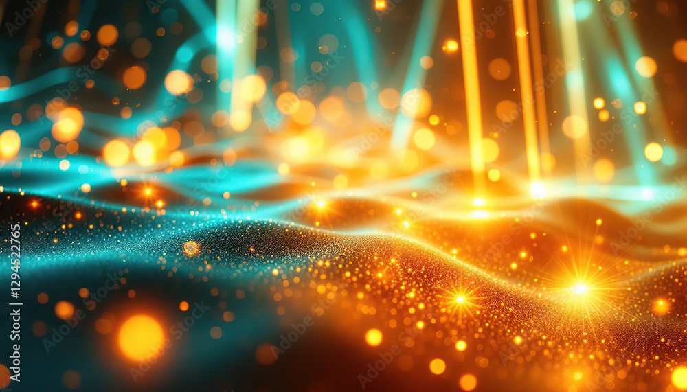 Fototapeta premium Abstract Golden and Teal Energy Waves Background