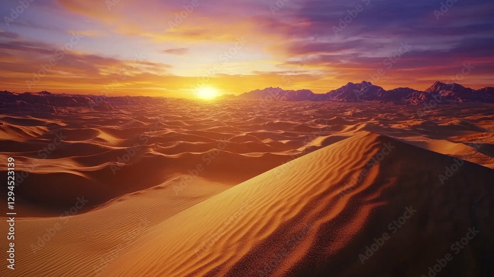 Fototapeta premium Vast desert with sand dunes at sunset