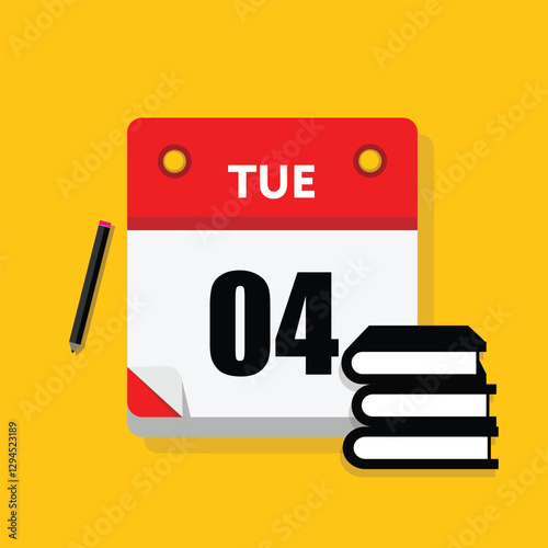 calender icon, 04 tuesday icon with yellow background