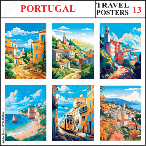 Portugal Vila Vicosa Amarante Sintra Travel Poster Wall Art Print Collection Set Part 13