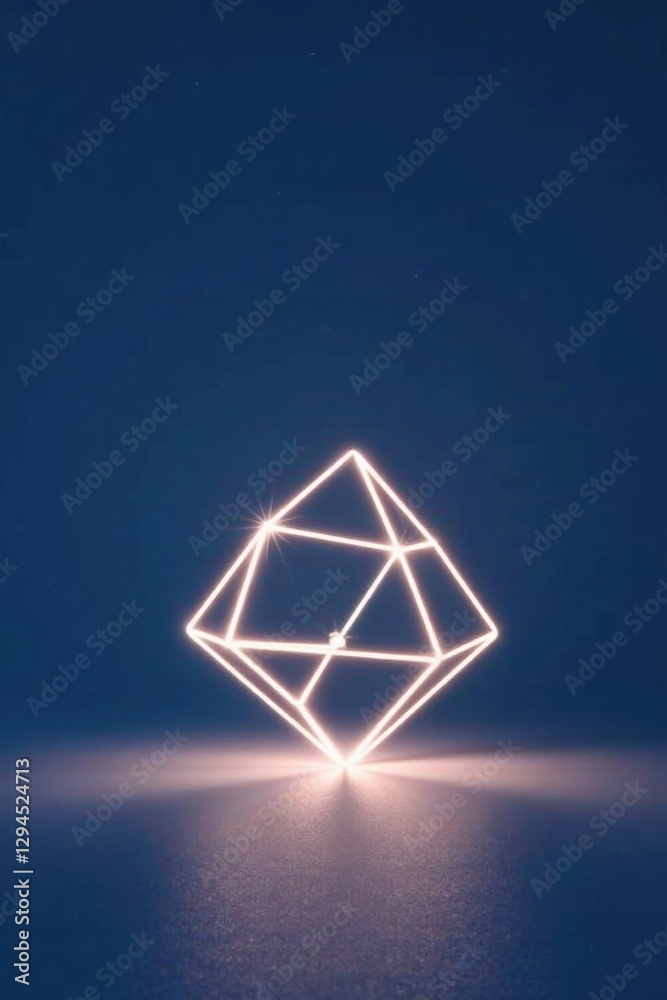 Fototapeta premium Illuminated Geometric Structure on a Dark Background A Modern Abstract Design Featuring a Luminous Wireframe Shape Emitting Soft Light