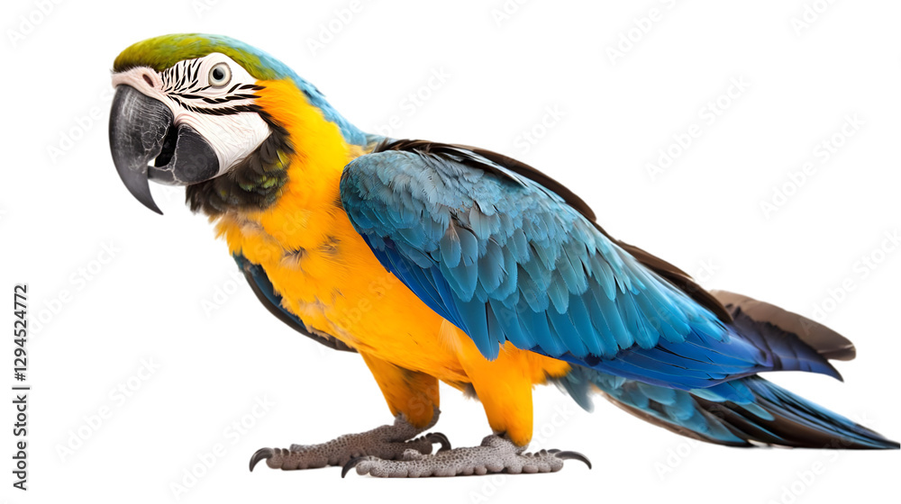 Fototapeta premium Photo - Blue-and-Yellow Macaw Parrot, Colorful Feathers, Beak, and Claws