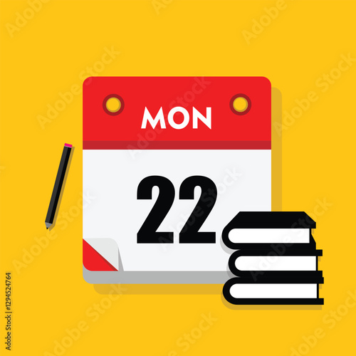 calender icon, 22 monday icon with yellow background