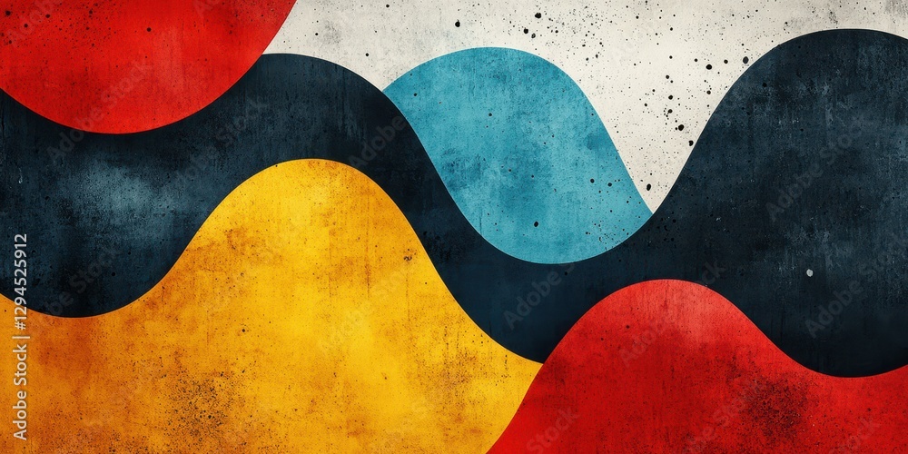 Colorful abstract design featuring geometric shapes and flowing lines in vibrant tones