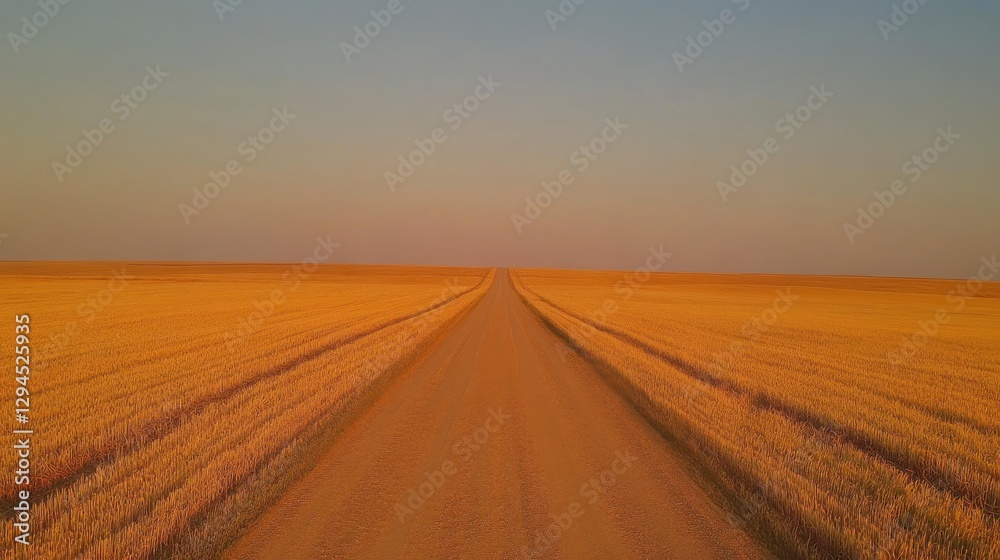 Naklejka premium Serene Landscape of Endless Wheat Fields Under a Clear Blue Sky