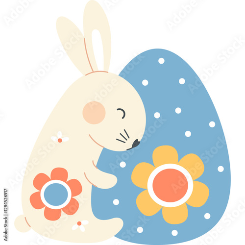 Cute Easter floral Bunny with Paschal Egg