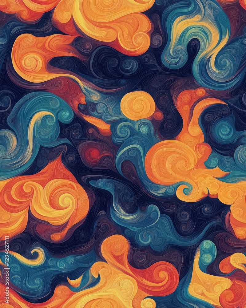 Abstract Swirling Cosmic Pattern in Orange Blue and Teal Abstract Swirling Cosmic Pattern in Orange Blue and Teal