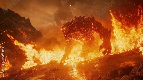Fierce creatures of legend and mages face each other in a magical war, turning the earth into a fiery wasteland