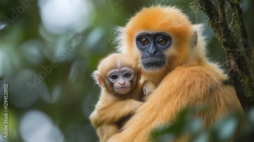 Newborn Monkey Clinging Tightly to Its Mother as They Move Through the Treetops