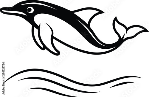Whale jumping out of water silhouette illustration