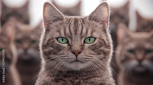 Intense Tabby Cat Portrait  Green Eyes  Feline Gaze  Pet  Animal  Wildlife  Domestic Cat