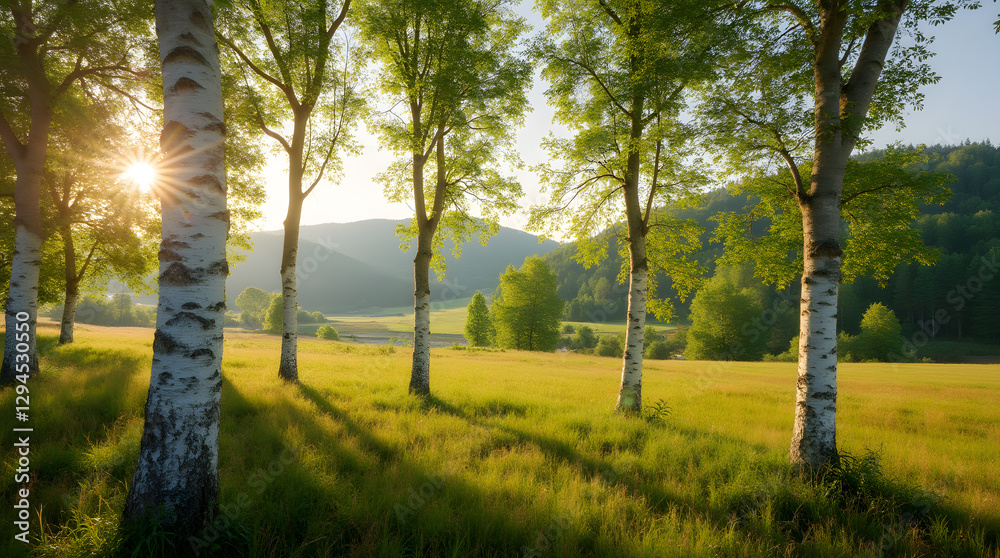 Fototapeta premium Birches in the Idyllic Countryside