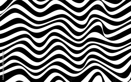 Black and White Wavy Line Background. Trendy wavy background. Illustration of striped pattern with optical illusion