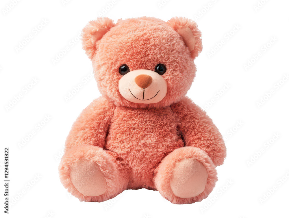 Obraz premium Adorable pink teddy bear on a dark background, studio portrait of childhood comfort and joy