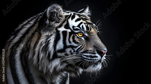A majestic black and white tiger
