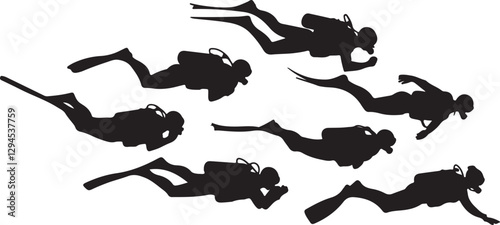 Scuba diving silhouette illustrations in vector design, ideal for water sports, ocean exploration, and adventure themes