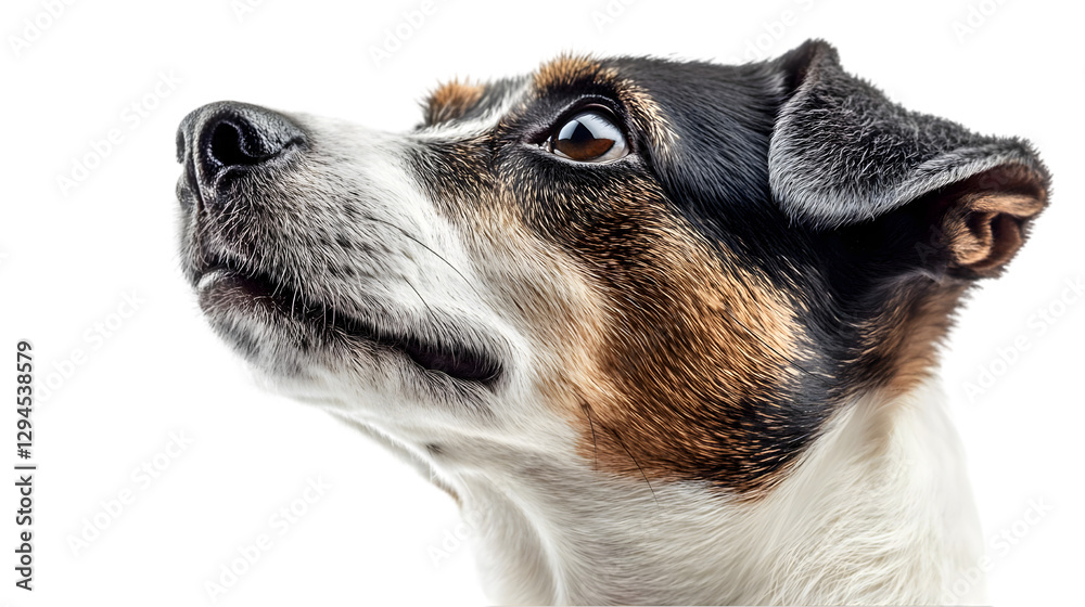 Photo Curious Dog Looking Up with Hopeful Expression Photo Curious Dog Looking Up with Hopeful Expression