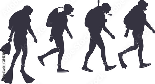 Scuba diving silhouette illustrations in vector design, ideal for water sports, ocean exploration, and adventure themes