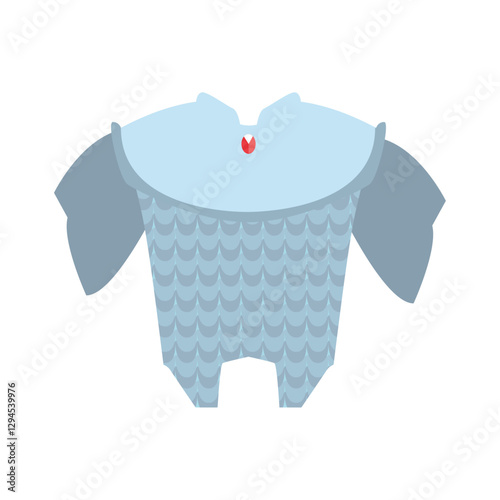 Flat vector illustration of a medieval-style chainmail armor with shoulder guards and scale pattern, ideal for fantasy characters, knights, or role-playing games