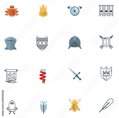 Set of medieval era vector icons with white background