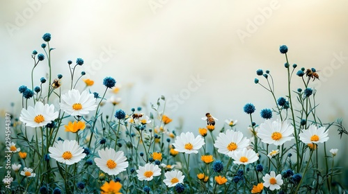 Serene Meadow with Vibrant Wildflowers  Bees  and Golden Sunlight