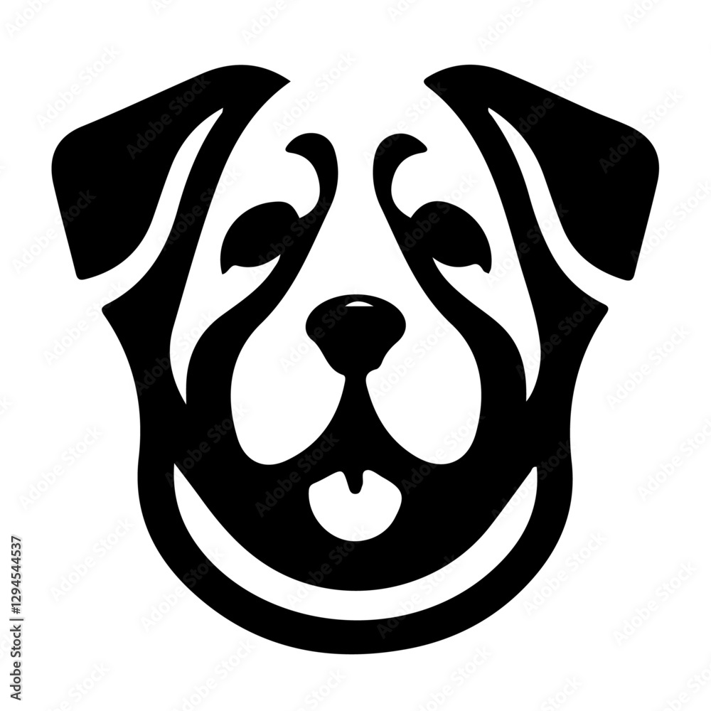 Bold Head Dog Black and White Icon | Stylish Pet Logo | Vector Silhouette Design