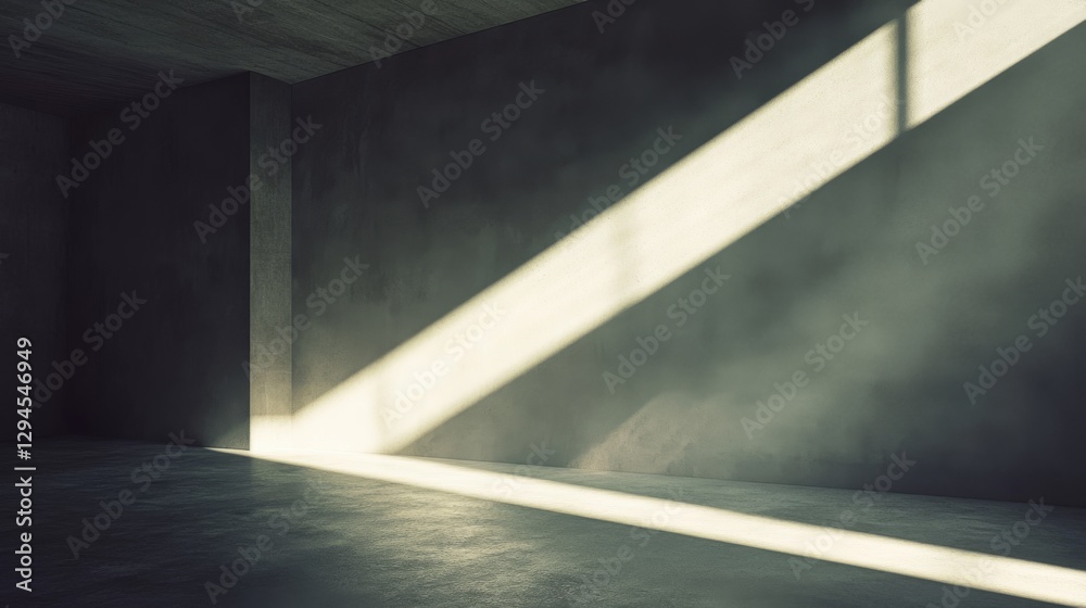 Obraz premium Sunlight streams through a window into an empty room, creating a dance of shadows and light on the walls.