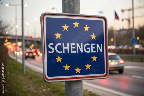 Close-up of a Schengen sign on a pole