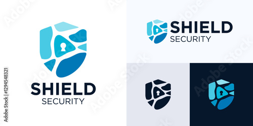 Abstract shield logo design, Modern shield security logo for internet security, Shield stone logo concept design inspiration for Security system or services and protection, identity for business