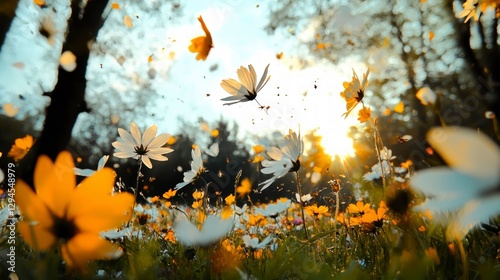 Serene Wildflower Meadow  Blooming Flowers  Sunset  Nature  Spring