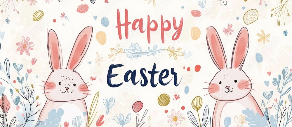 A lighthearted and joyful design featuring two adorable bunnies for Happy Easter celebration A lighthearted and joyful design featuring two adorable bunnies for Happy Easter celebration