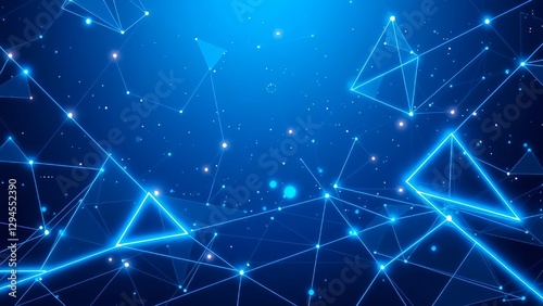 Obraz na płótnie A glowing blue abstract digital network with interconnected lines and geometric shapes. Perfect for technology, cybersecurity, and AI-related designs. w salonie