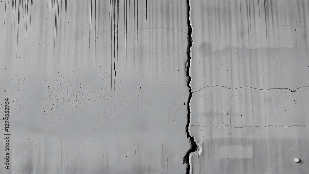 A cracked concrete wall with dark vertical streaks, creating a raw and grunge aesthetic. Ideal for backgrounds, textures, and industrial-themed designs.