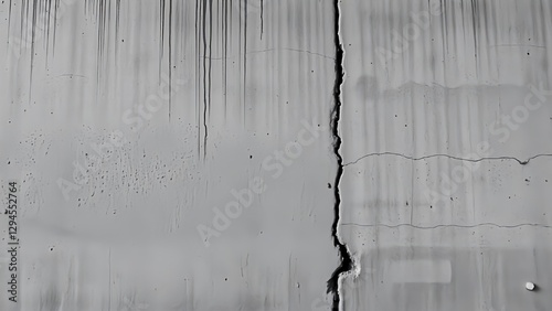 Obraz na płótnie A cracked concrete wall with dark vertical streaks, creating a raw and grunge aesthetic. Ideal for backgrounds, textures, and industrial-themed designs. w salonie