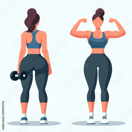 A minimalist flat design showing women exercising at home, combining yoga, bodyweight, and core exercises for a balanced and healthy lifestyle.