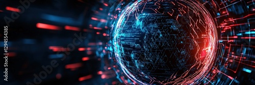 Glowing data sphere with infinite fractal layers, AI intelligence core visualized in a futuristic, high-tech digital realm