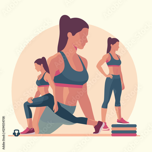 A clean and stylish design showcasing women performing bodyweight exercises for abs at home, emphasizing fitness and convenience. Perfect for guides and apps.