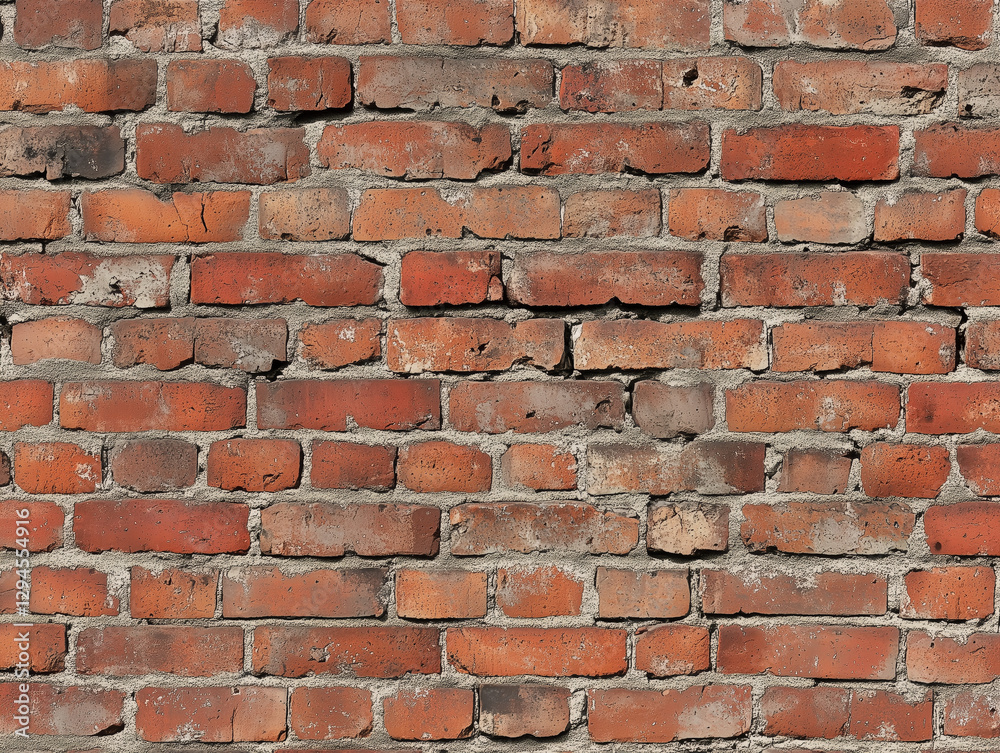 Obraz premium Weathered red brick wall with rough texture and visible mortar