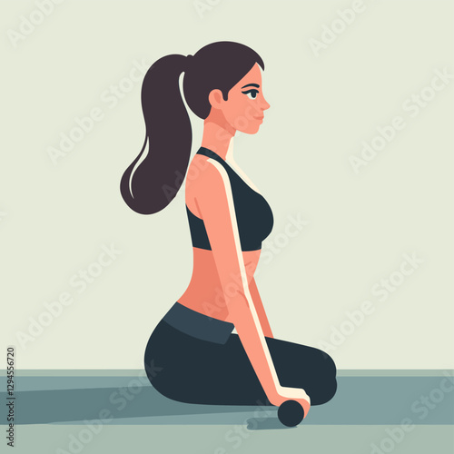 A minimalist flat design showing women exercising at home, combining yoga, bodyweight, and core exercises for a balanced and healthy lifestyle.
