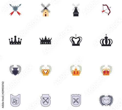 Set of medieval era vector icons with white background