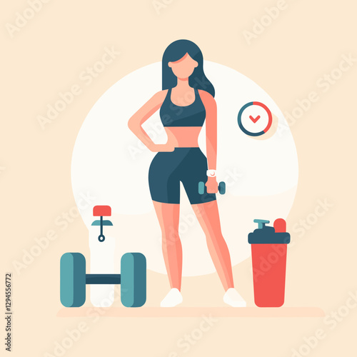 A minimalist flat design showing women exercising at home, combining yoga, bodyweight, and core exercises for a balanced and healthy lifestyle.