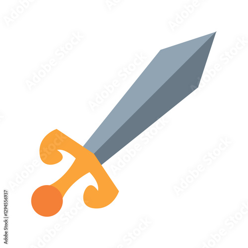 Flat vector illustration of a medieval-style sword with a golden hilt and silver blade, representing ancient weapons or fantasy armaments