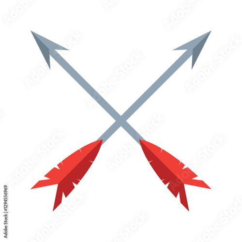 Flat vector illustration of two crossed arrows with red fletching and sharp silver tips, representing archery, medieval hunting, or battle symbolism